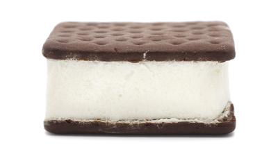 Isolated ice cream sandwich on a white background.